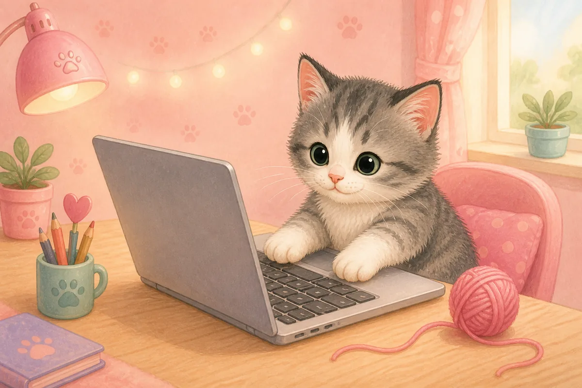 A gray kitten practicing on a laptop computer keyboard